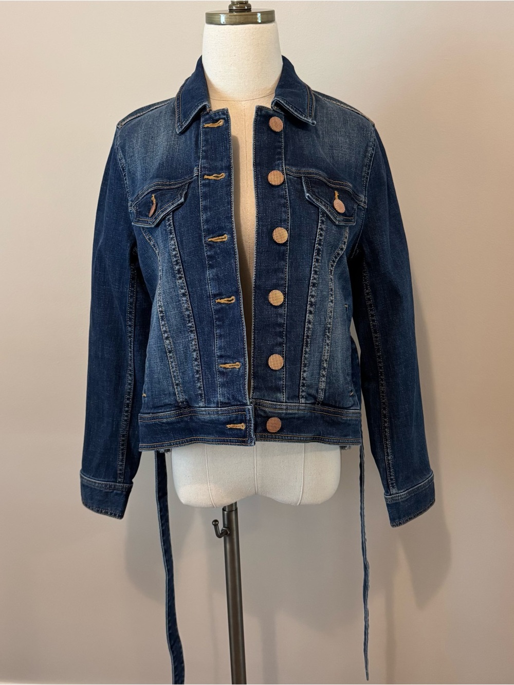 CAbi Dark Blue Denim Jean Jacket with Contrast Stitching